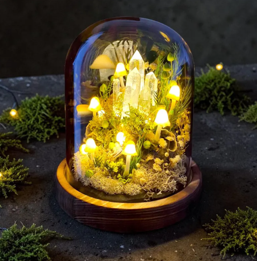 Handmade Glowing Crystal Mushroom Lamp, Unique Home Decor, Gift for Lover