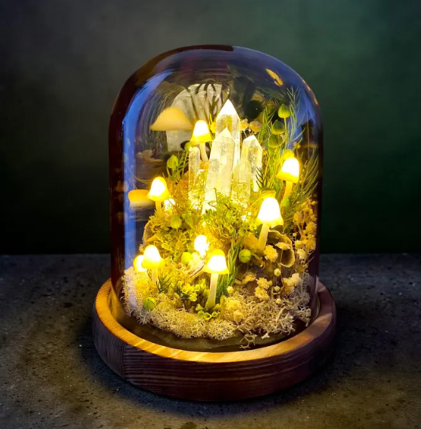 Handmade Glowing Crystal Mushroom Lamp, Unique Home Decor, Gift for Lover