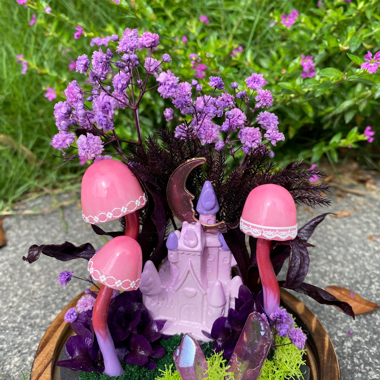 Charming Mushroom Table Lamp Glowing Mystery Castle with Purple Moon & Crystal Handmade Mushroom Lamp Fairy Tale Decor Mushroom Night Light