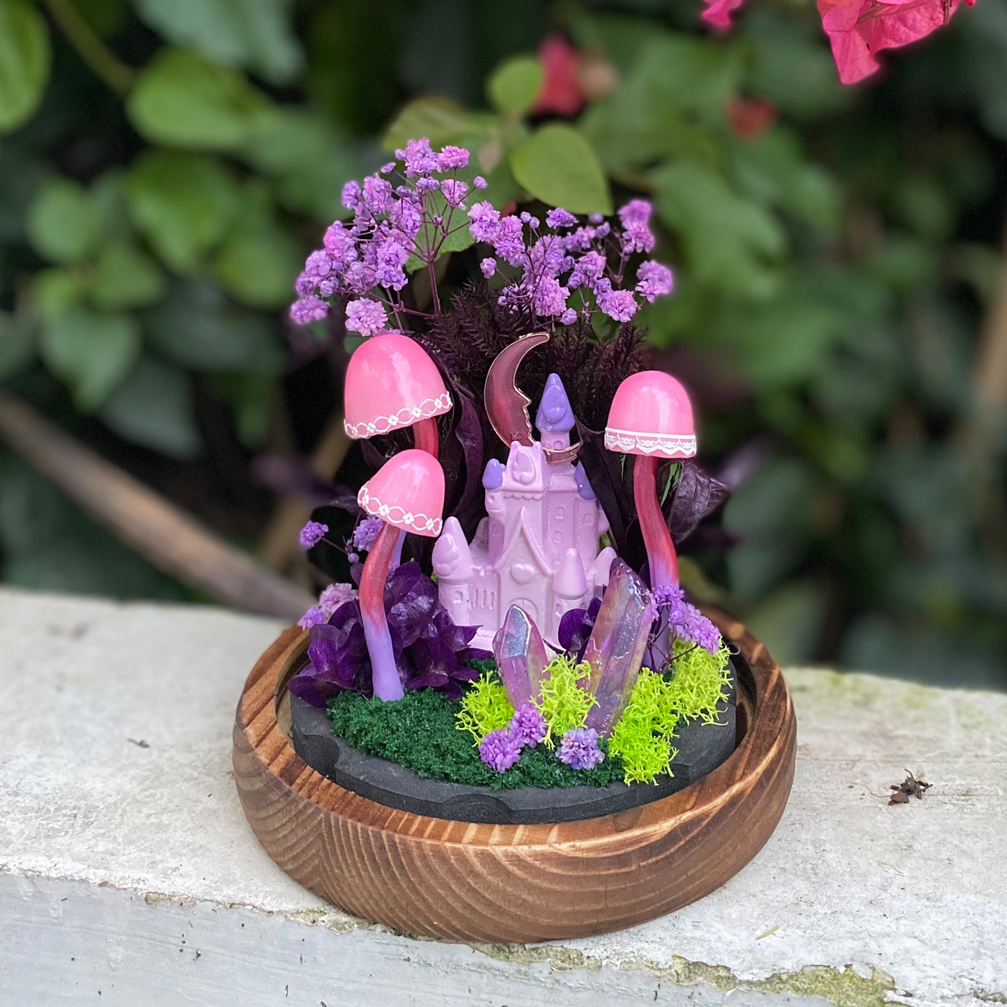 Charming Mushroom Table Lamp Glowing Mystery Castle with Purple Moon & Crystal Handmade Mushroom Lamp Fairy Tale Decor Mushroom Night Light