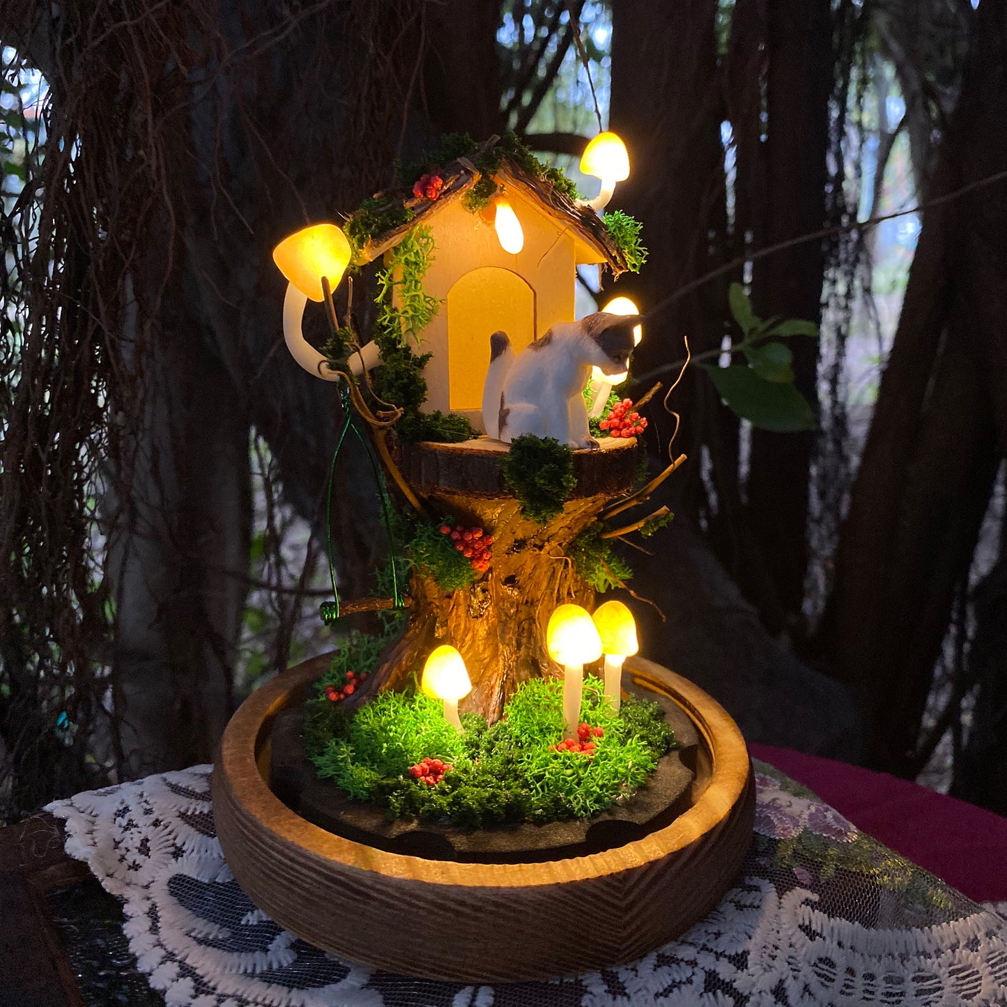 Cute Cat Treehouse Night Light Handmade Glowing Mushroom Lamp Home Decor Unique Birthday Christmas Gift for Kid