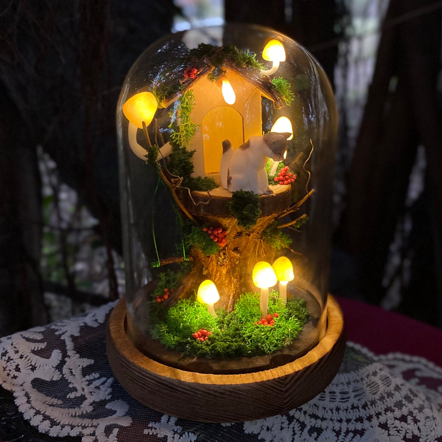 Cute Cat Treehouse Night Light Handmade Glowing Mushroom Lamp Home Decor Unique Birthday Christmas Gift for Kid