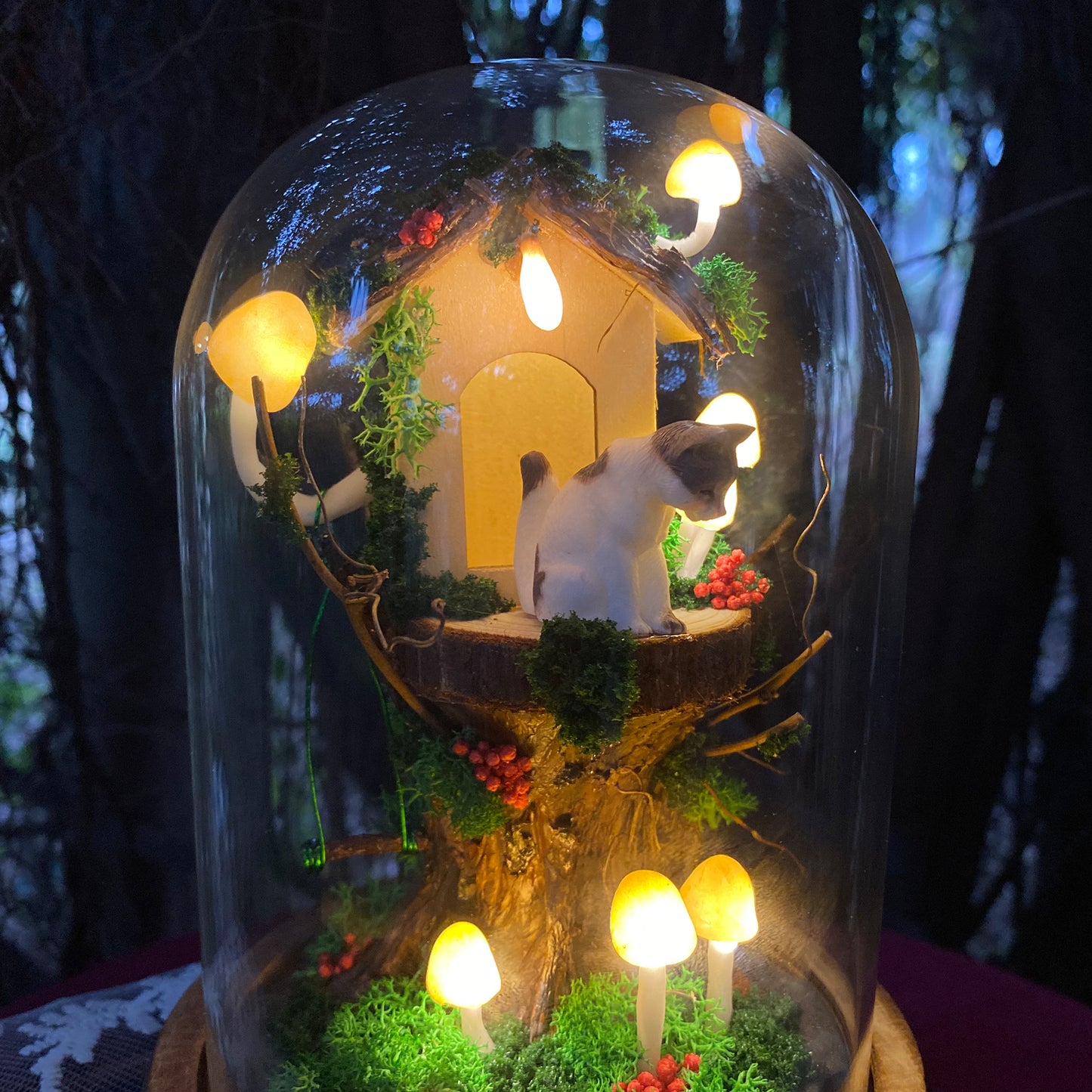 Cute Cat Treehouse Night Light Handmade Glowing Mushroom Lamp Home Decor Unique Birthday Christmas Gift for Kid