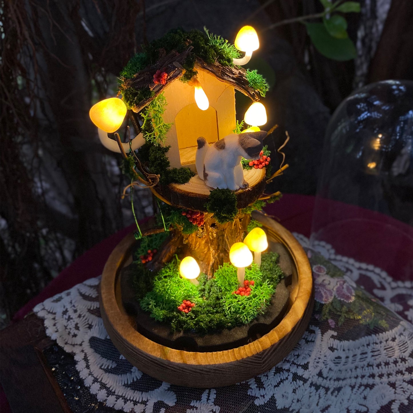 Cute Cat Treehouse Night Light Handmade Glowing Mushroom Lamp Home Decor Unique Birthday Christmas Gift for Kid